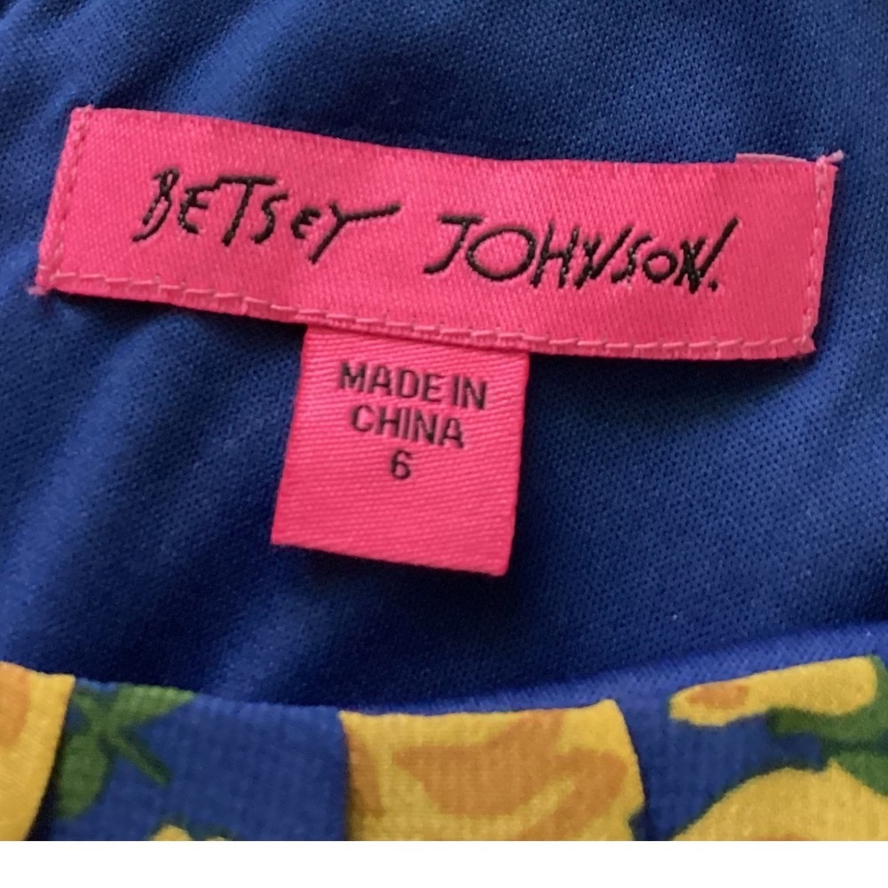 Betsey Johnson Blue Yellow Floral Wide‎ Leg Jumpsuit Ruffle Off Shoulder Size 6 - Picture 2 of 12